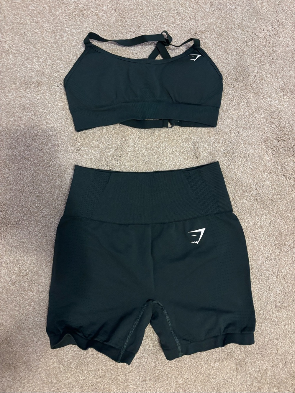 Gymshark forest green Seamless High-Waist Athletic Shorts & Sports Bra Set
